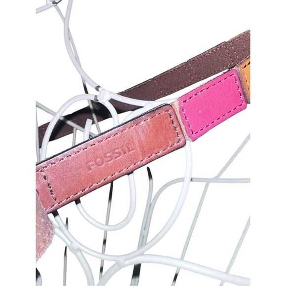RARE Vintage Y2K Fossil Fossil Leather Patchwork Bohemian Hippie Belt Multi Colo - Picture 4 of 12